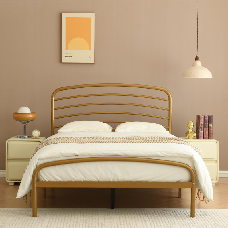 Sierrea Metal Platform Bed, Queen, Gold