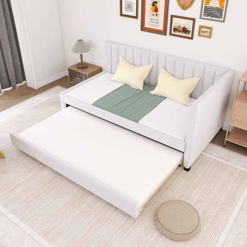 Daybed with Trundle Twin Size Sofa Bed, Beige