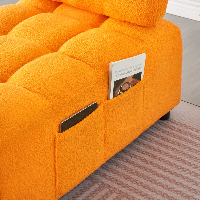 Canapé-lit convertible 3-en-1, fauteuil de repos inclinable en tissu Teddy, Orange