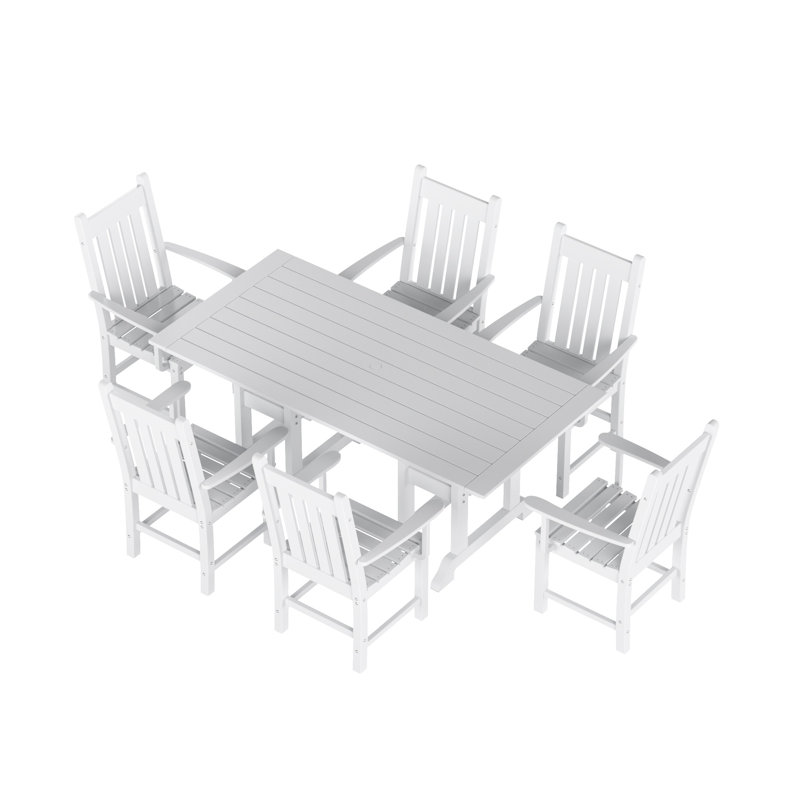 Laguna 6 - Person Patio Dining Set with Rectangular Table, White