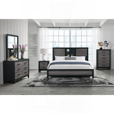 Soluto Grey And Black Bookcase King Bed