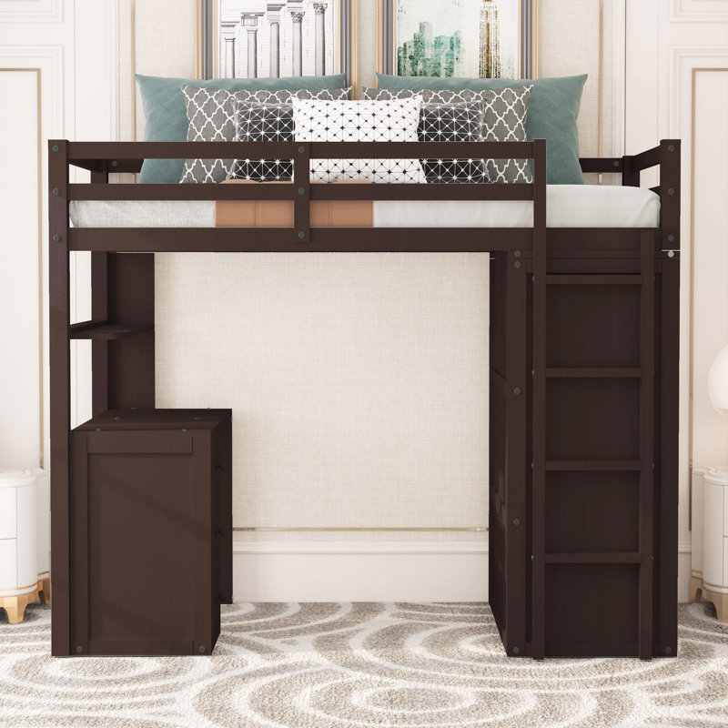 Gerrilyn Kids Twin Loft Bed with Drawers, Espresso
