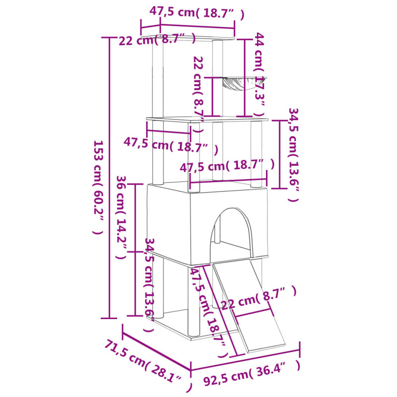 153cm H Cat Tree, Cream