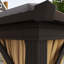 3.6 X 3m Brown Aluminium Hardtop Gazebo, Outdoor Patio Pavilion With Double Layer Curtains, Mosquito Netting And Fixed Ground Accessories
