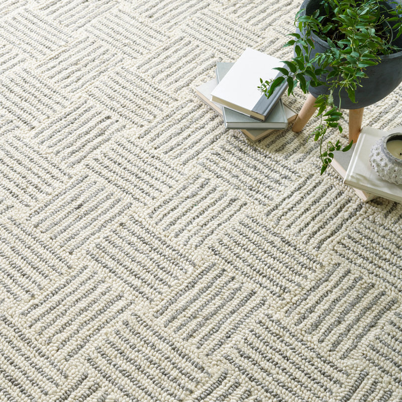 Layers Grey Hand Hooked Wool Rug, Rectangle 9'6" x 13'6"