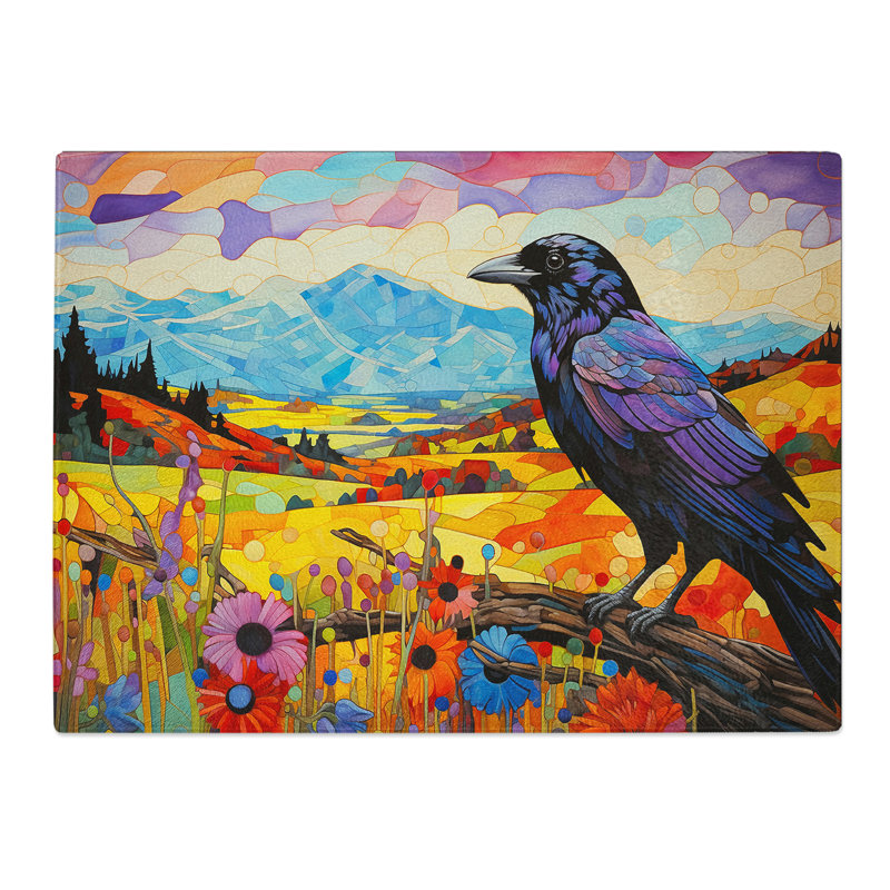 Crow Colour Field  Glass Chopping Board