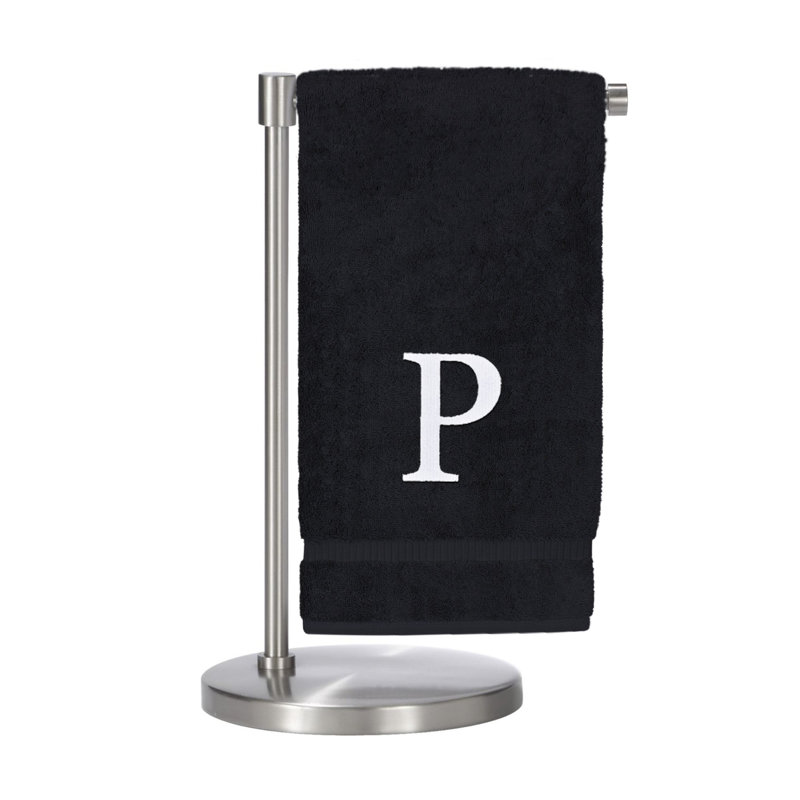 Serviettes de bain monogrammées - ensemble de 2 - lettre bloc, Noir / blanc, P
