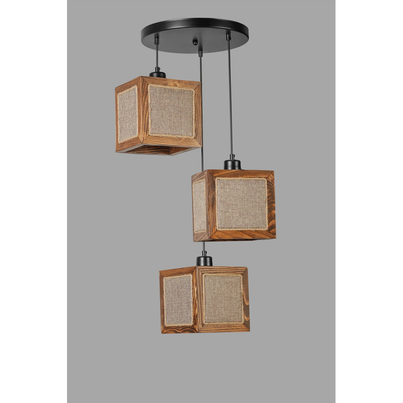 Chandle Chandelier, Walnut/Black/Rattan