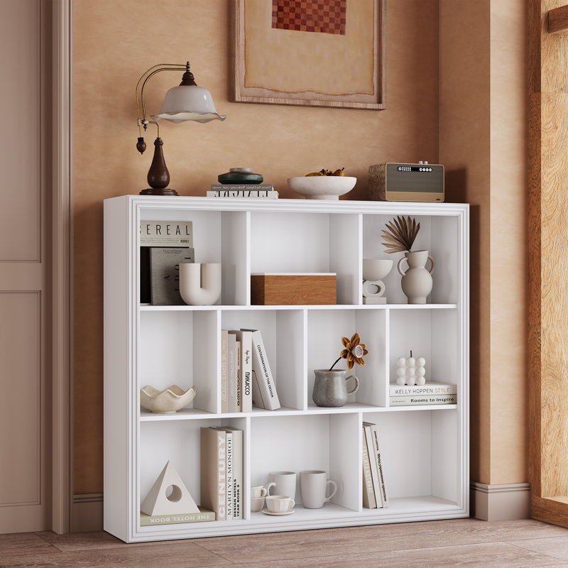 Book Shelf with 10-Cube, 43.3” Wide Bookshelf with Anti-Tip Design, Open Bookcase, Modern Display Organizer Book Case for Living Room, Bedroom, Study Room
