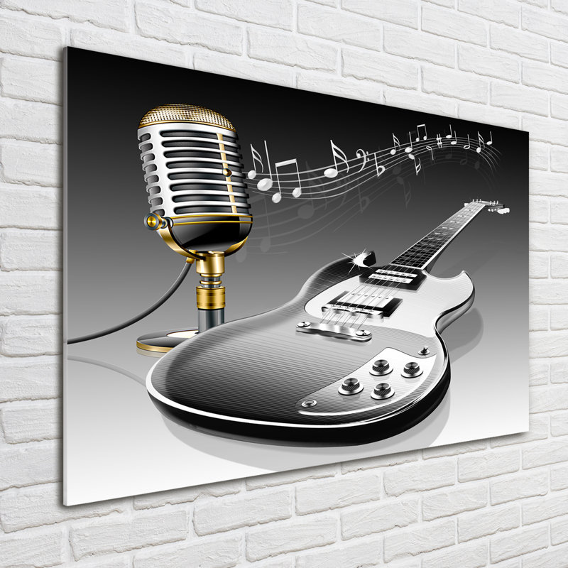 Guitar And Microphone - No Frame Print on Glass
