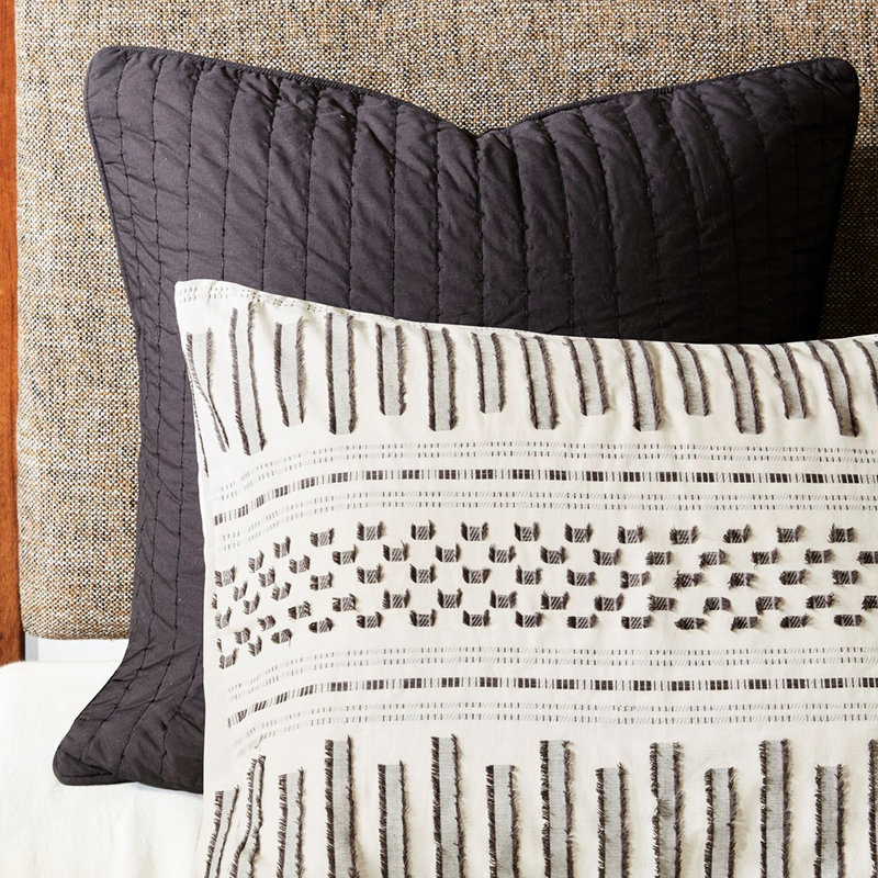 Édredon en coton mini, avec accents, 100% coton, 2 taies décoratives, look, Bartacks cachés,, Ivoire/gris anthracite
