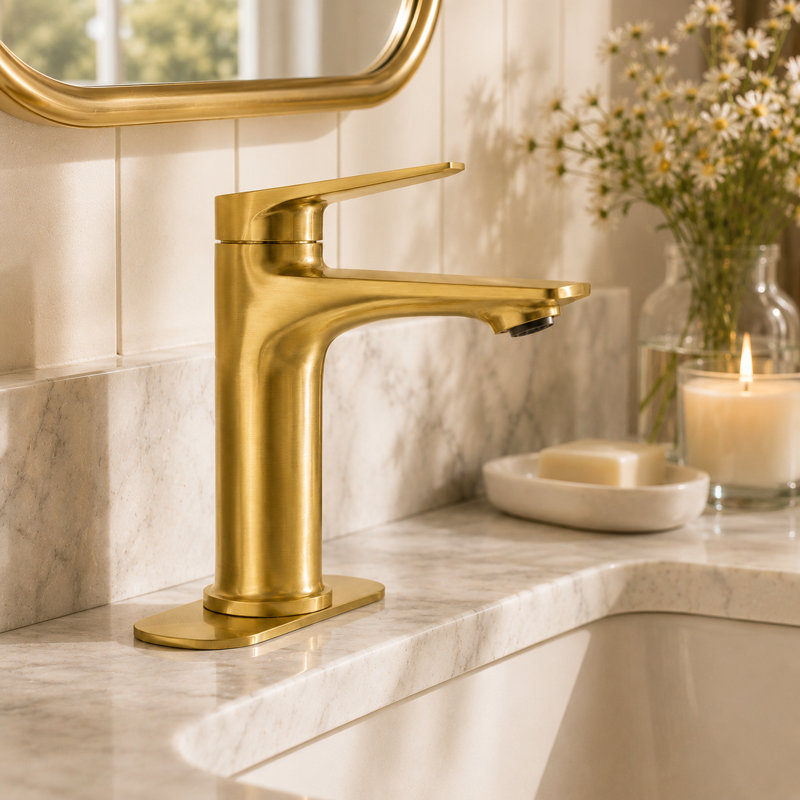 Robinet de salle de bain à un trou BRAVAT® avec plaque pour écusson de 6 po, robinet de lavabo à poignée simple pour installation à 1 ou 3 trous, élégant