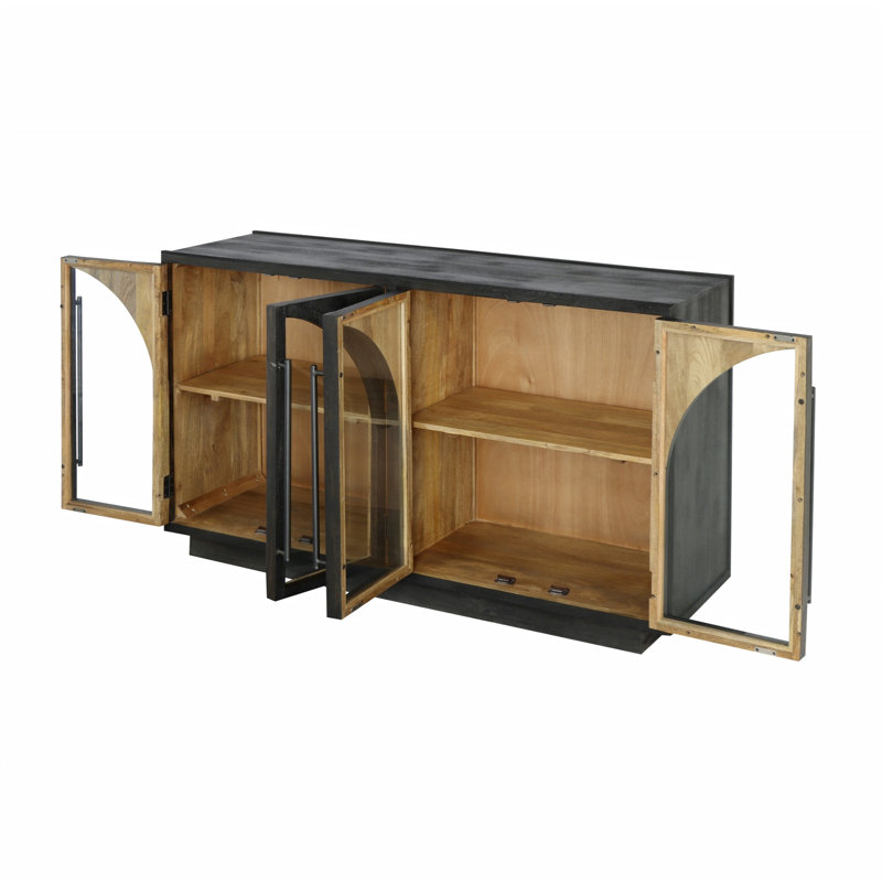 Arvetta 60" Wood Four Door Sideboard with Glass, Black