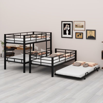 Metal Triple Bunk Bed With Trundle
