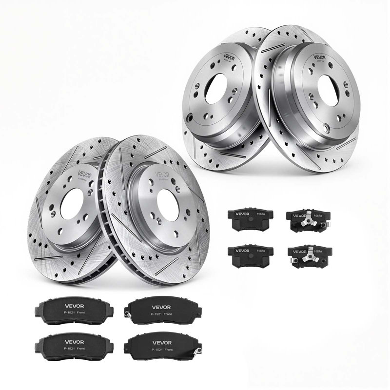 Ensemble de freins avant et arrière compatible avec le modèle CR-V (AWD) de 2012-2016, les rotors de frein percés et rainurés en fonte, le kit de remplacement des plaquettes de frein en céramique, les rotors avant de 11,65 po et les rotors arrière de 12 po