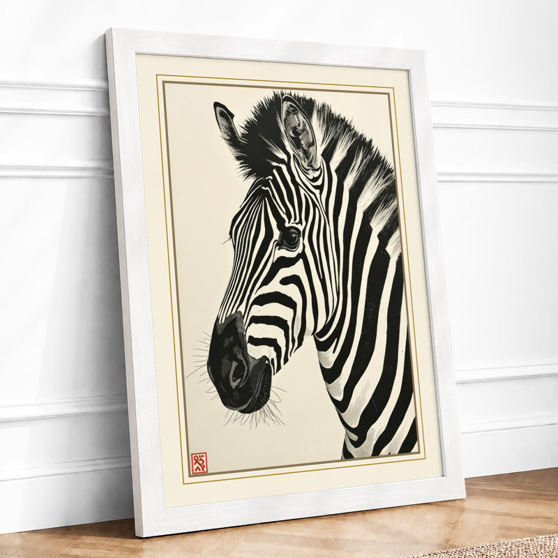 Zebra Study Japandi - Framed Print, A1 - 84.1 x 59.4 cm, White