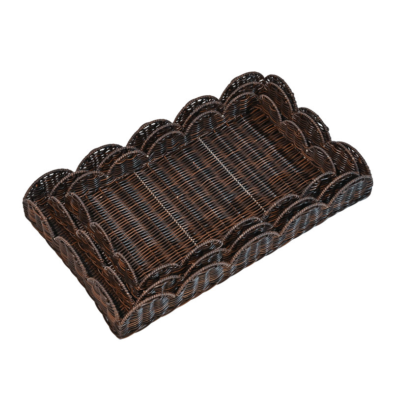 Ensemble de 3 plateaux de service rectangulaires décoratifs en résine Parker Southwestern Cottage, Marron foncé