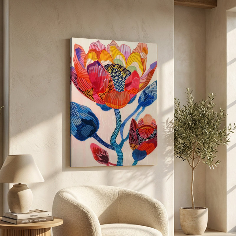Fleur de lotus aux couleurs vives, art mural sur toile - motifs complexes - galerie profonde de 1 po - 24 po x 36 po
