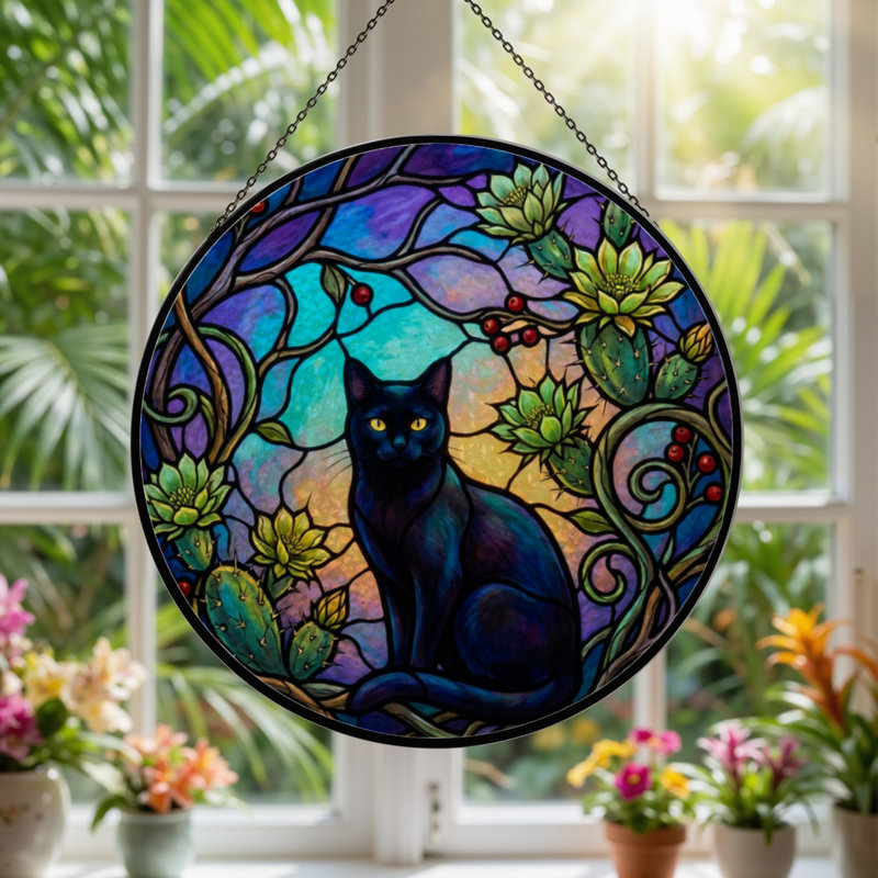 7.8"H Stained Glass Stained Glass Window Panel, 7.8" H x 7.8" W