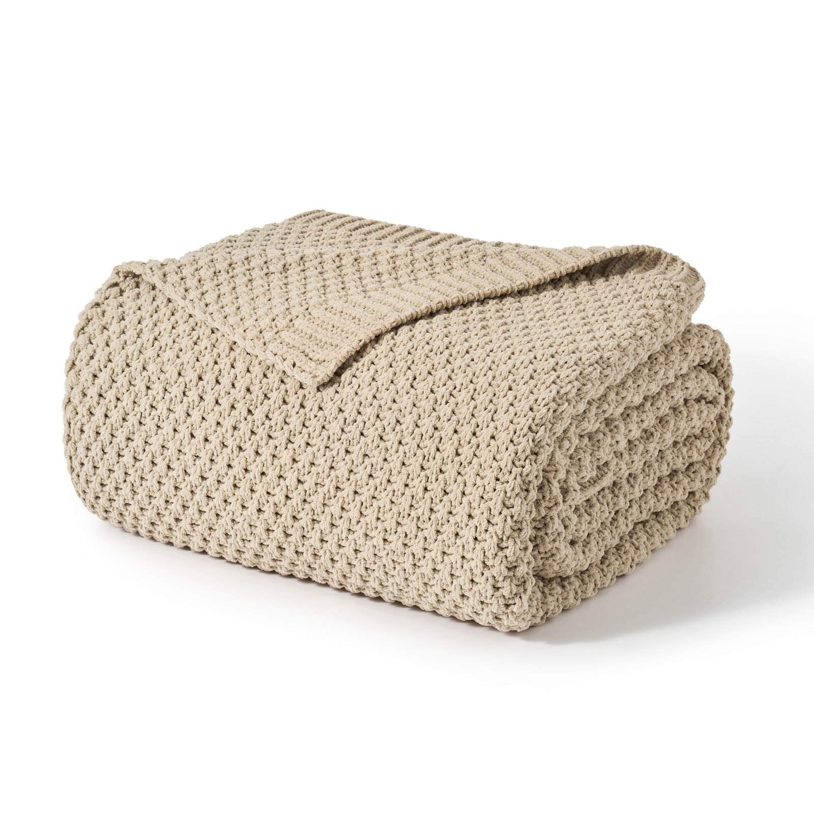 Chunky Chenille Knit Throw Blanket, 60" L x 50" W, Sand Dune