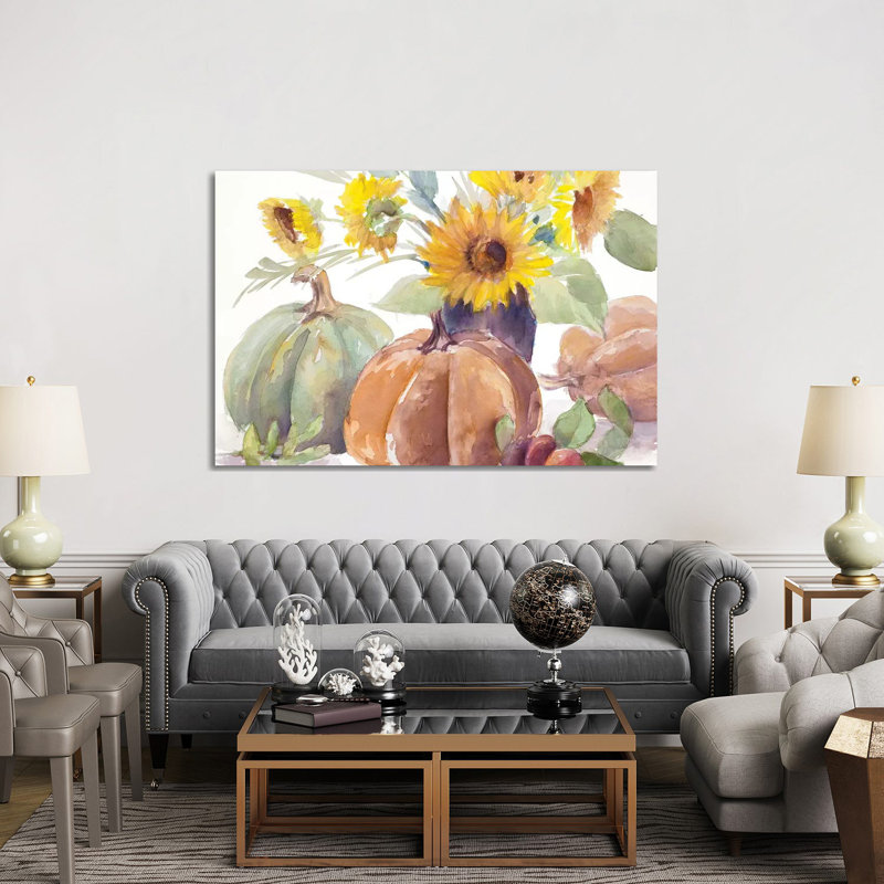 Tournesols et citrouilles Tawny par Lanie Loreth-reproduction d’art, Pas de tapis, H 40 po x l 60 po x 1,5 po, Toile tendue