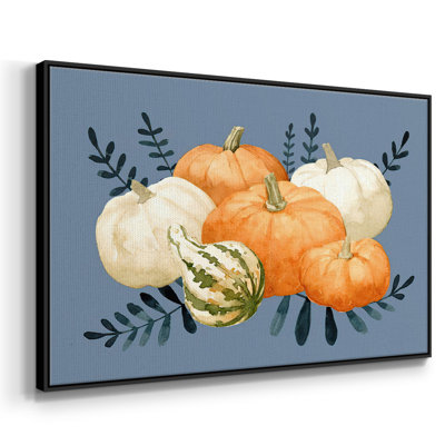 Automne orange et bleus, toile tendue avec châssis en I