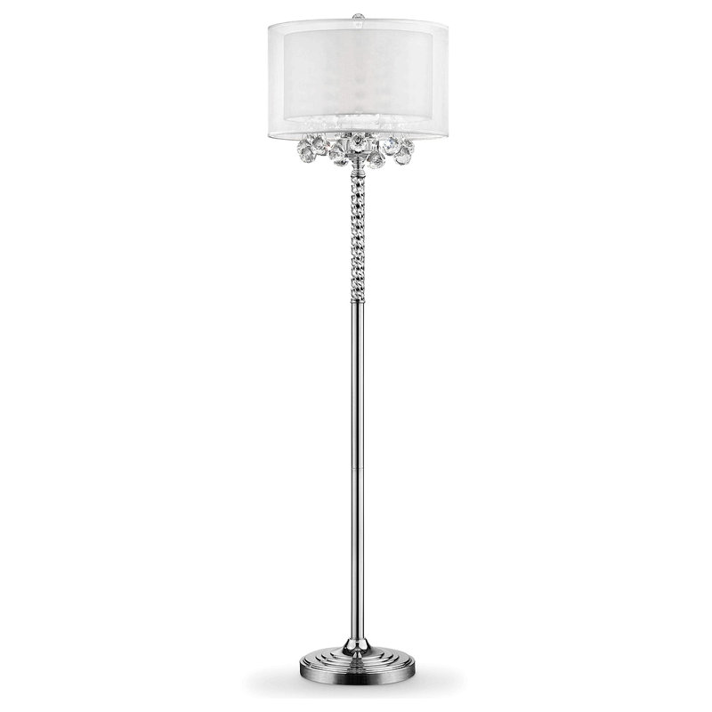 Lampe sur pied 62,5 po "Moiselle", accents argent et cristal, abat-jour argenté