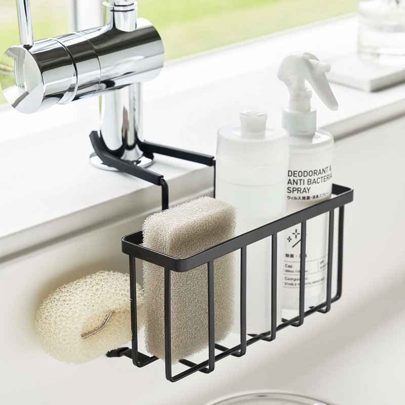 Black Steel Faucet-Hanging Sponge Caddy