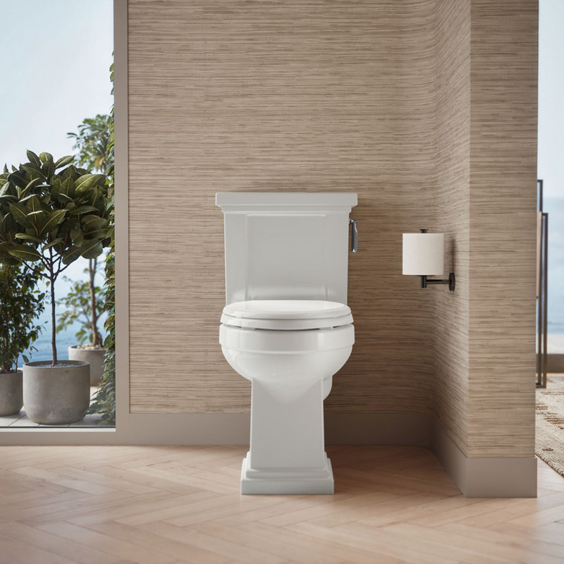 Tresham® 1.28 GPF Water Efficient Elongated Two-Piece Toilet (Seat Not Included), White, Right-Hand