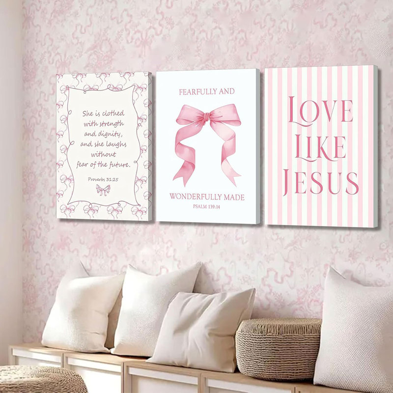 3 Piece Wrapped Canvas Print, Pink