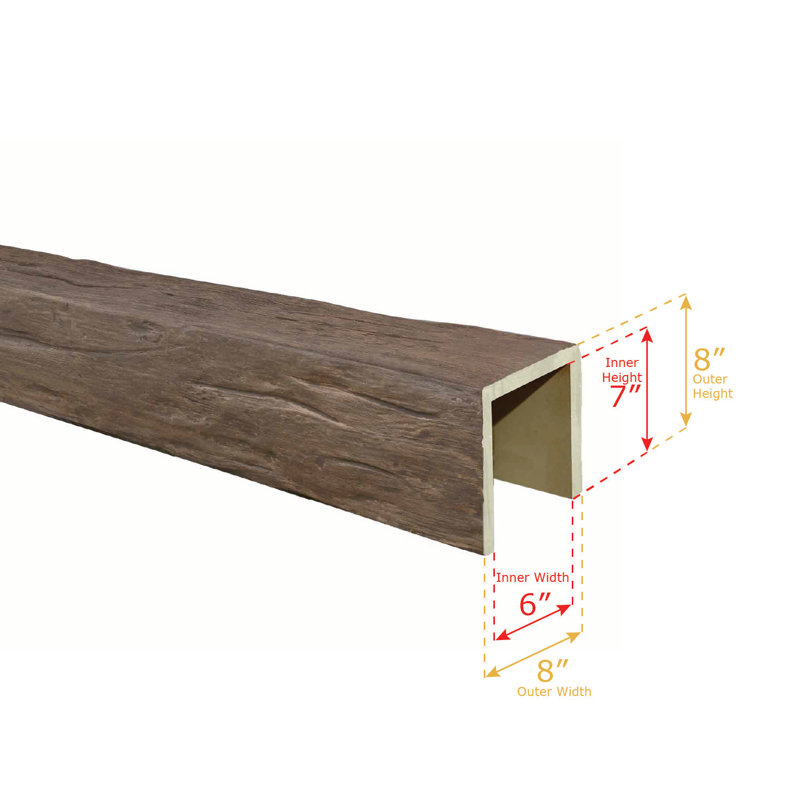 Poutre de plafond en faux bois vieilli H 6 po x l 192 po x P 6 po, Café au lait