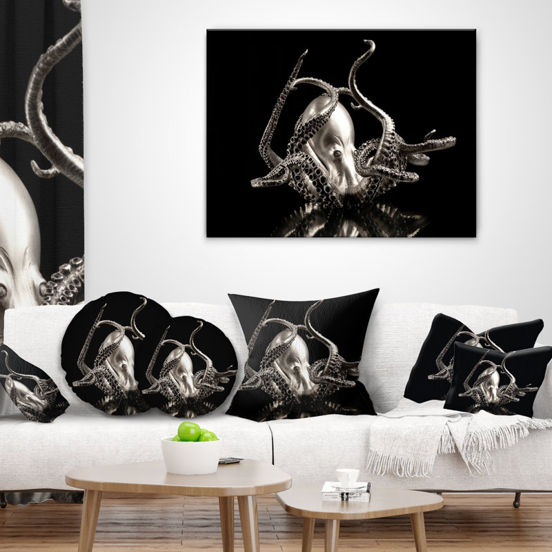 Silver Octopus - Abstract Printed Pillow, 16" x 16", Throw Pillow