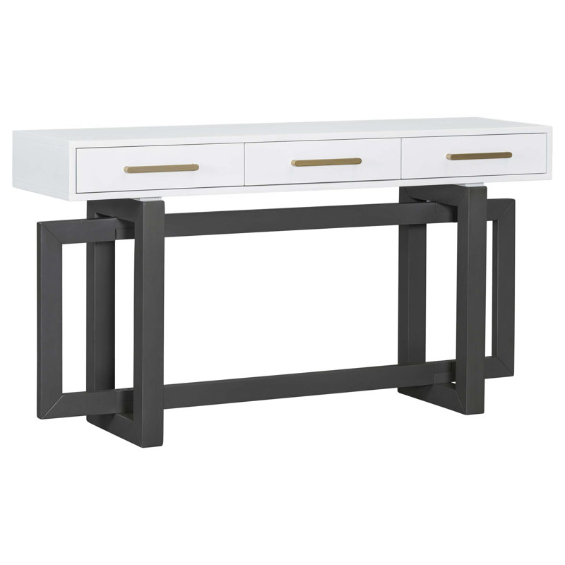 Elegant 3-Drawer Console Table, 57 Inch Extra Long Grey and White Entryway Table for Hallway Living Room Foyer Corridor
