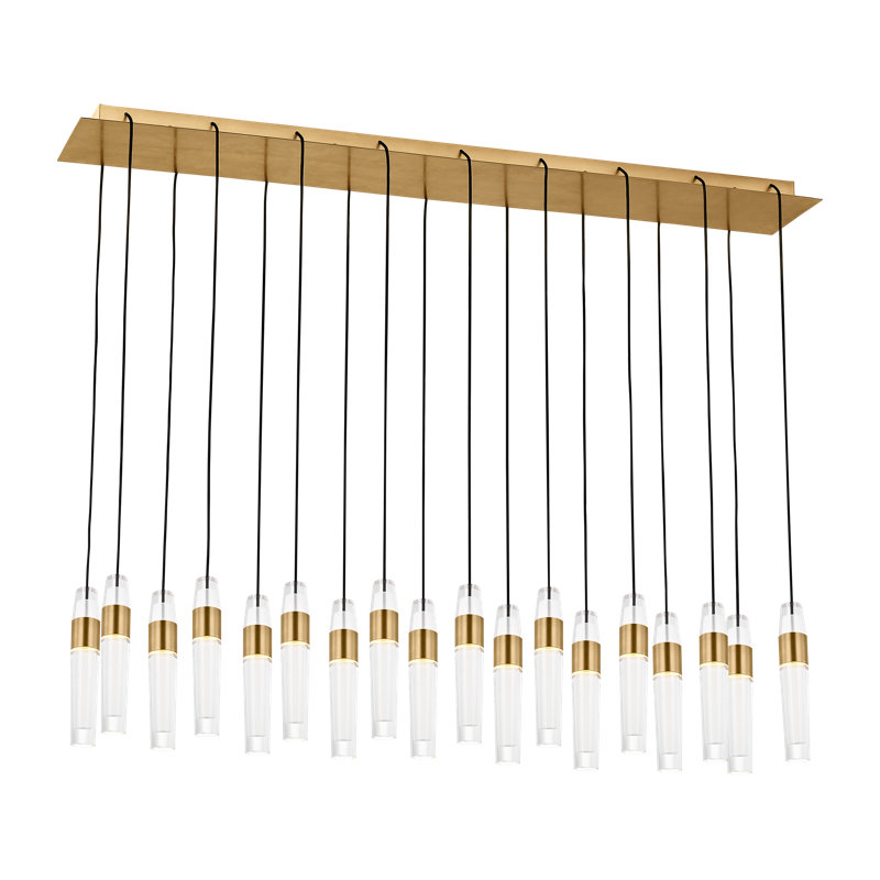 Sean Lavin Lassell 18-light chandelier in natural brass finish with crystal glass shades, Hand Rubbed Antique Brass