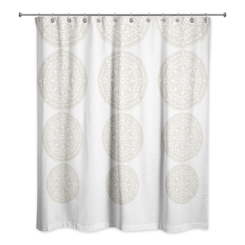  Rideau de douche simple géométrique + crochets, Beige