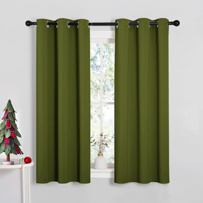 Window Curtain Panels, Christmas Window Decoration Thermal Insulated Solid Grommet Blackout Draperies/Drapes For Bedroom (1 Pair, 34 By 54-Inch, Olive Green)
