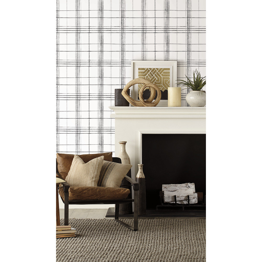Ashling Plaid Wallpaper, Black/White