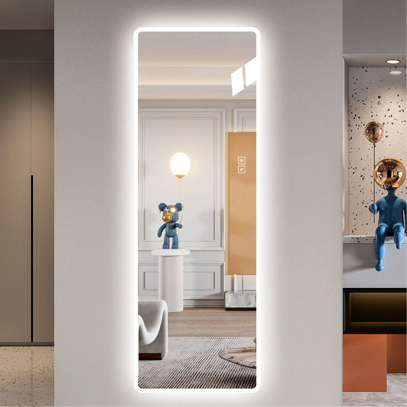 Miroir de salon pleine longueur 65 po x 21,7 po - Accessoire décoratif en verre avec éclairage à DEL pour éclairage de pièce