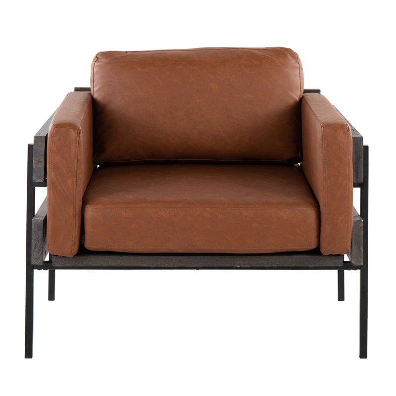 Chaise d'appoint en métal, bois et similicuir