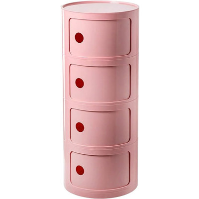 Modern Stackable Round Nightstand with Storage – 4-Tier Side Table Cabinet with Drawers