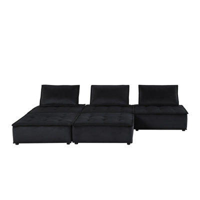 Anna 120" Black Velvet 5 Pc Sectional Sofa Ottoman