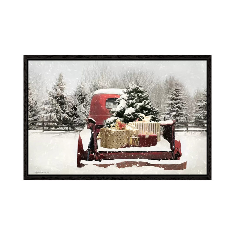 Snowy Presents 1 Piece Wall Art on Canvas, 66.04cm H x 101.6cm W x 3.81cm D, Black Framed