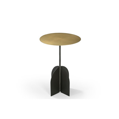 23" Brass Brass and Black Iron Round Pedestal End Table