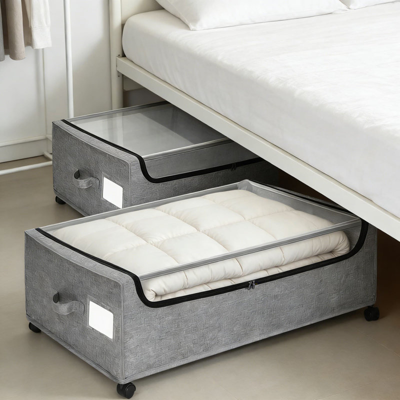 Contenants de rangement sous le lit avec roulettes et couvercles transparents, paquet de 2 bacs de rangement roulants extra larges, organisateur en métal pour vêtements, chaussures, jouets et articles saisonniers