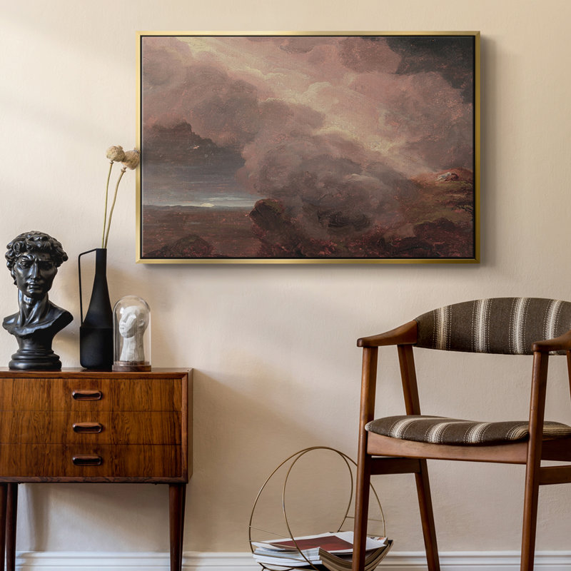 Paysage rétro - CCCLxx, Toile avec cadre flottant or, H 17 po x l 25 po x P 2 po