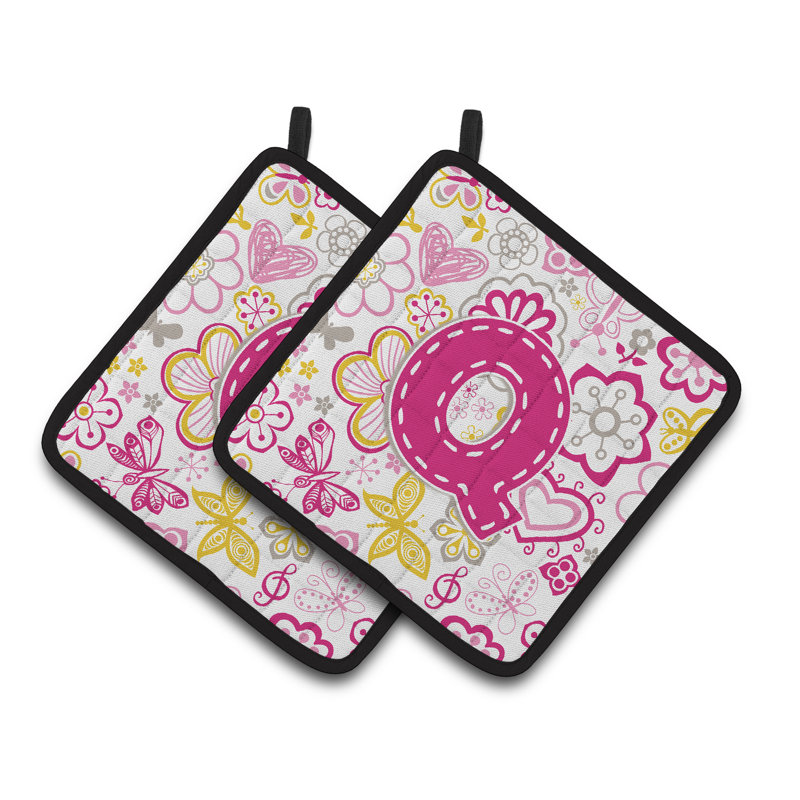 Fleurs et papillons Potholder, Rose, Q