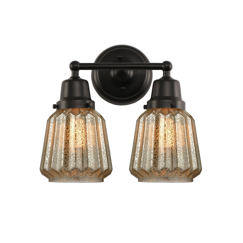Éclairage pour salle de bain 2 lumières Caggiano, Nickel satiné brossé, Incandescent, Transparent
