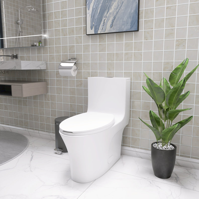 1-Piece 1.1/1.6 GPF Water-Efficient Dual-Flush Elongated Standard-Size Toilet With Soft Closing Seat, Glassy White