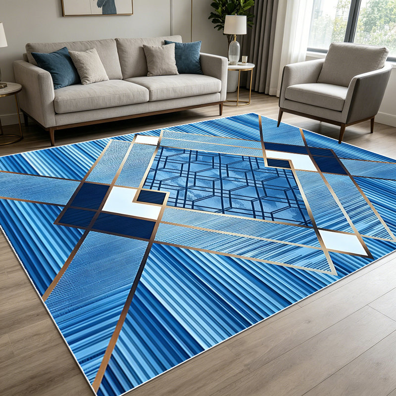 1PC Geometric Blue Striped Diamond Art Deco area rugs for Living Room, Soft and Comfortable, Suitable for all seasons, easy-to-maintain, machine washable Indoor floor mat, Under Table Farmhouse suitable for dining room, bedroom, entryway, home