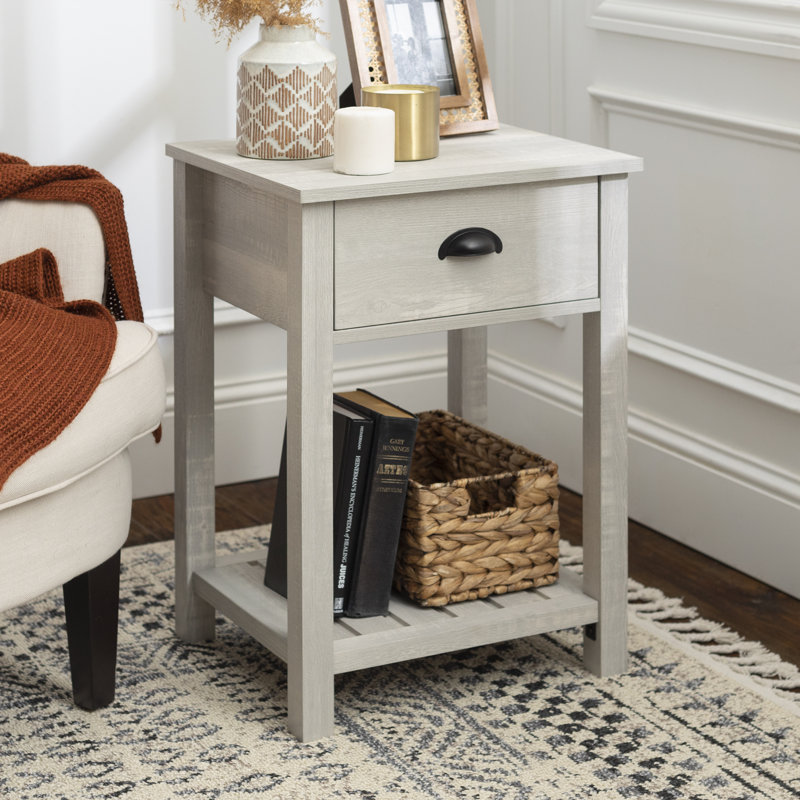 Cadhla 1-Drawer Nightstand with Open Shelf, Stone Gray